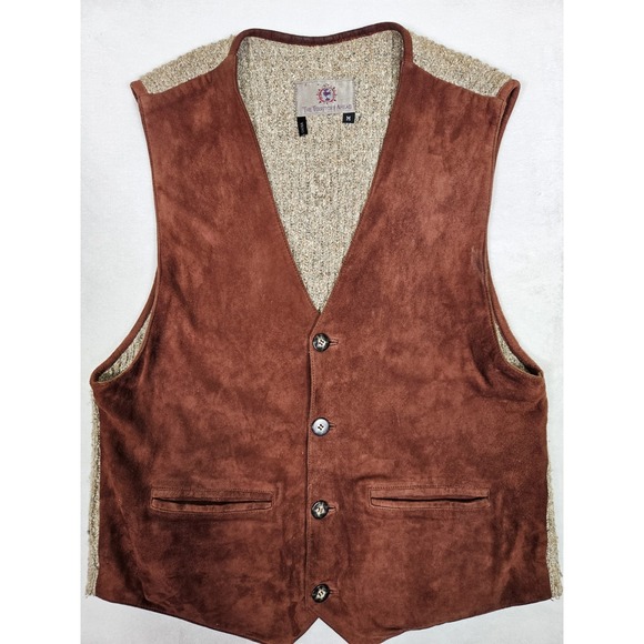 Vtg Territory Ahead 90's Leather Gilet Vest Mens Medium Brown Lining Western - Picture 3 of 10